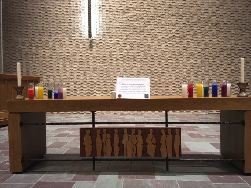 Photo courtesy of Jonathan Cox | RLC displayed its statement of welcome with rainbow candles after the General Conference made its decision. 