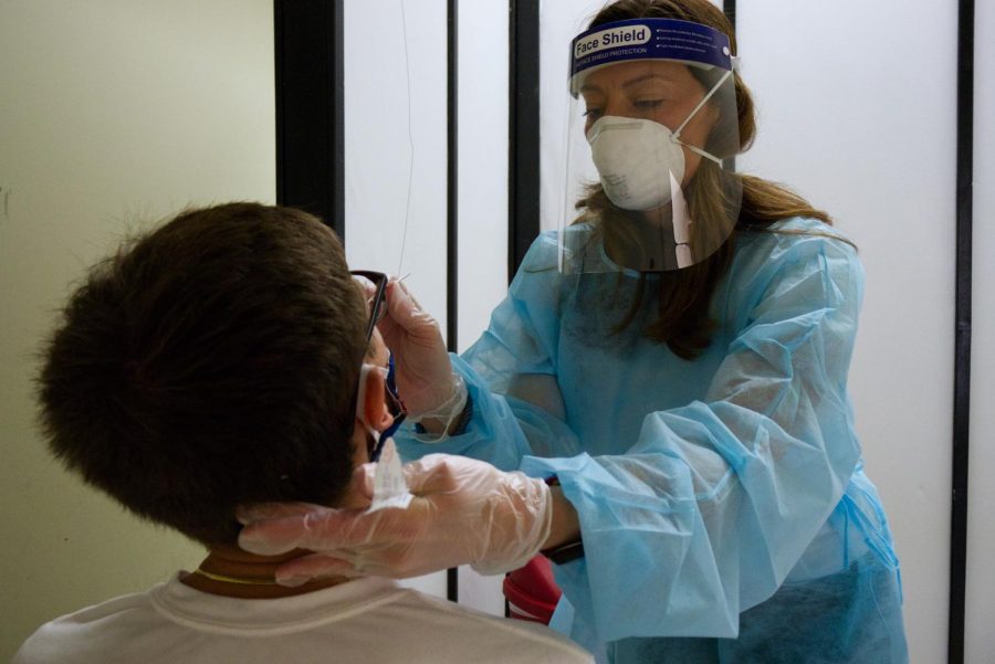 Simpsonian file photo - Simpson student gets tested at the Simpson COVID-19 TestIowa site.
