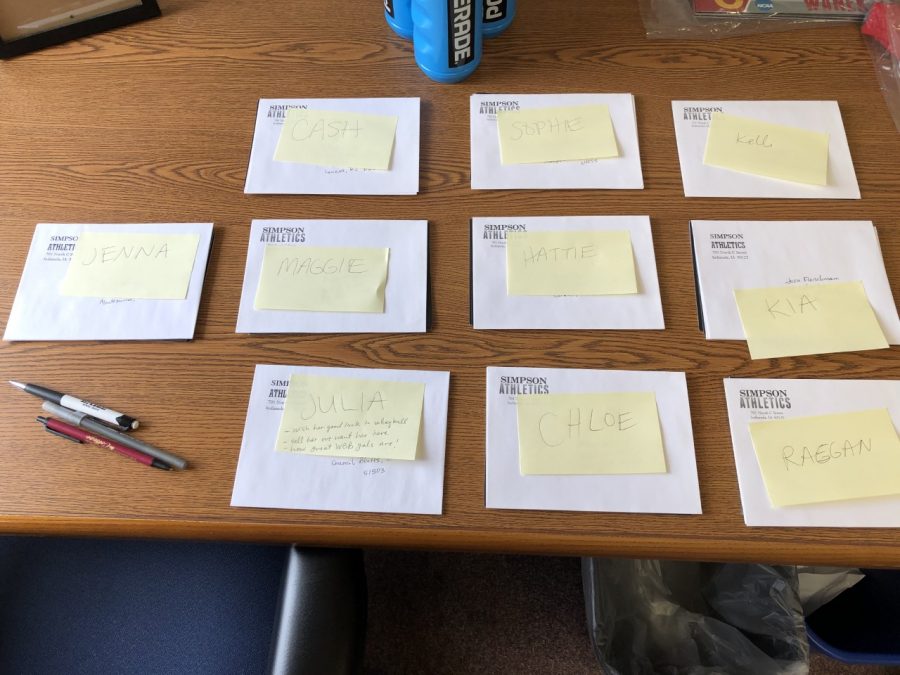 Letters from players on the women’s basketball team are being prepared to mail to recruits.