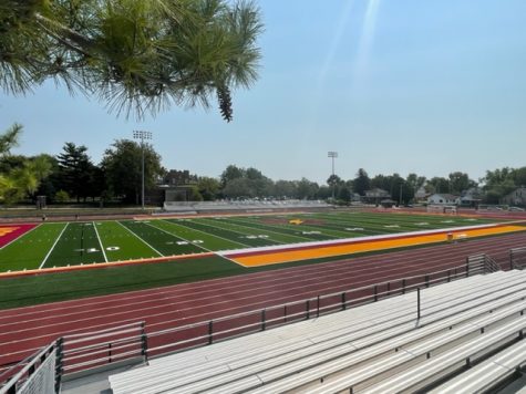 The new turf at Bill Buxton Stadium is ready for football and soccer season. Photo by Noah Harkness.