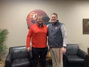 Head Coach Reed Hoskins and Assistant Coach Quincy Griffith in Hoskins’ new office.