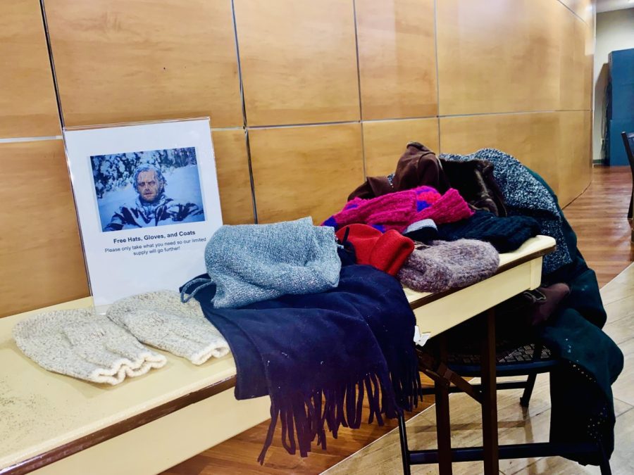 Health Services is offering free winter clothing items for all students located on a table in the Kent Atrium.