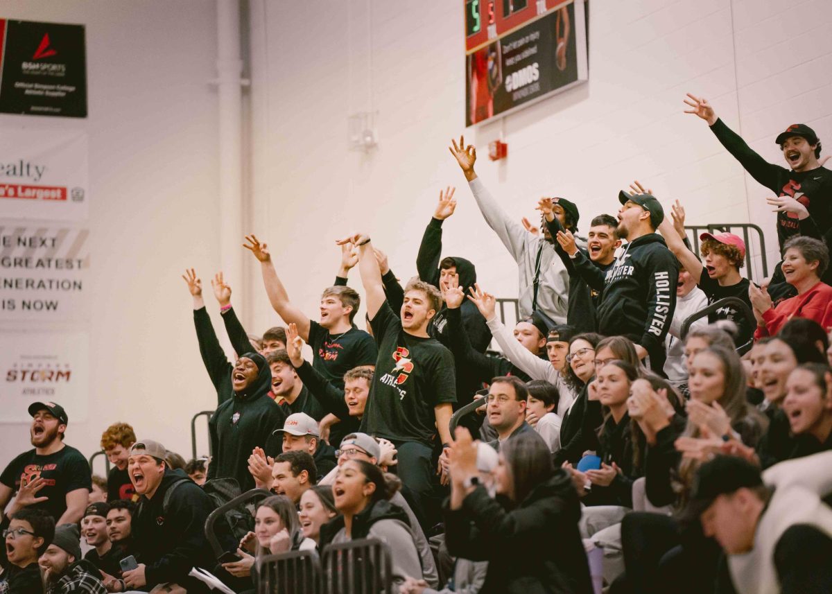 The student section during a basketball game.