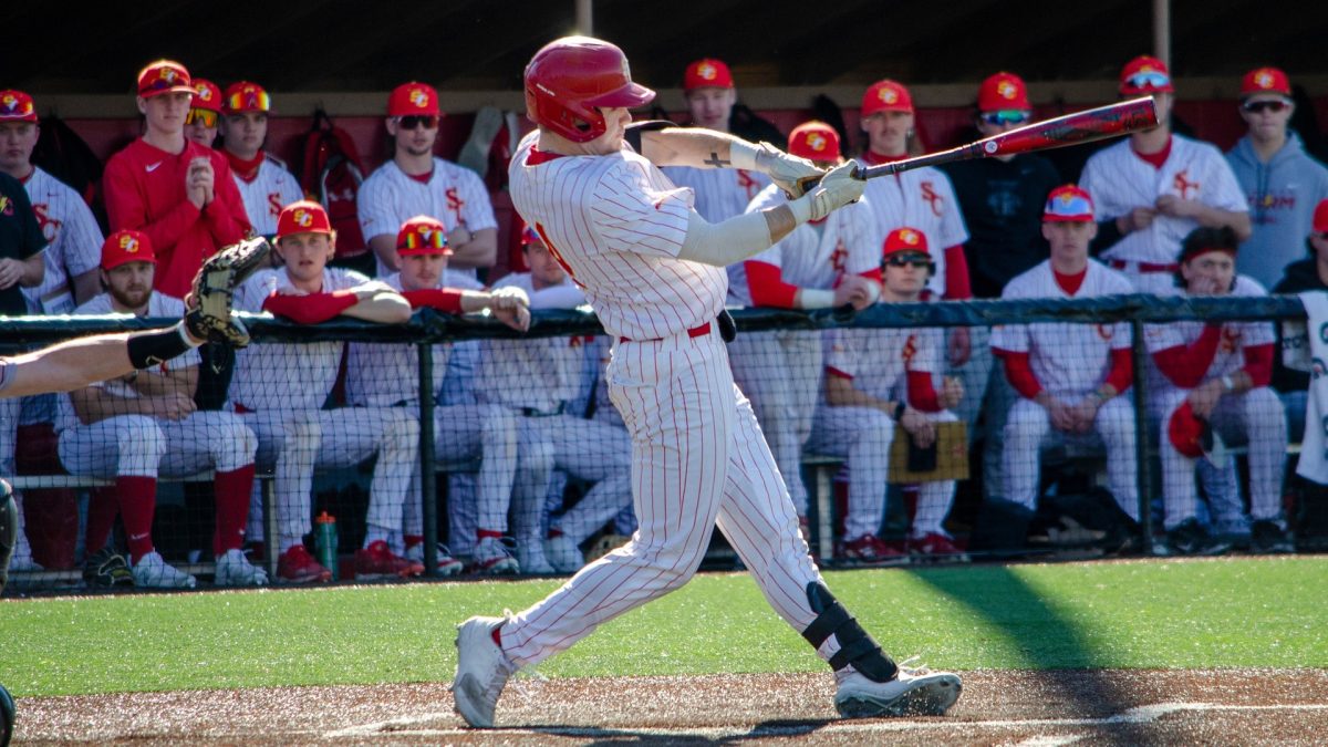 Joel Sampson hit a go-ahead three-run bomb as part of a six-run seventh inning that propelled the Simpson College baseball team to a 12-10 series finale win over Hamline. - Simpson Atheltics