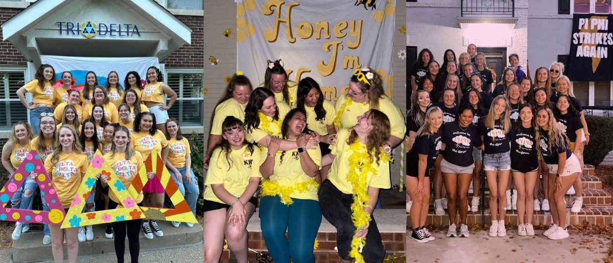 Last year’s bid day photos of Delta Delta Delta, Kappa Kappa Gamma, and Pi Beta Phi