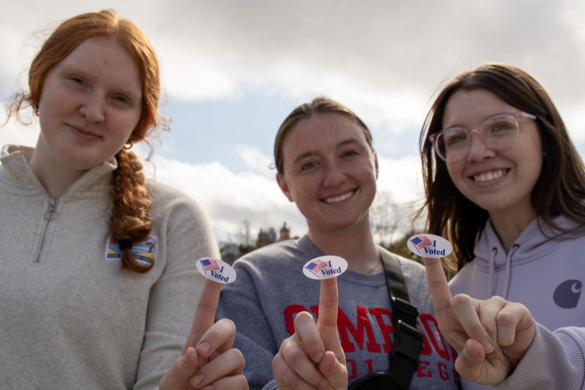 (L-R) Simpson first-year students Abbey McGuire, Cammi Smith, and Taylor Klobassa are all smiles after voting in their first general election.