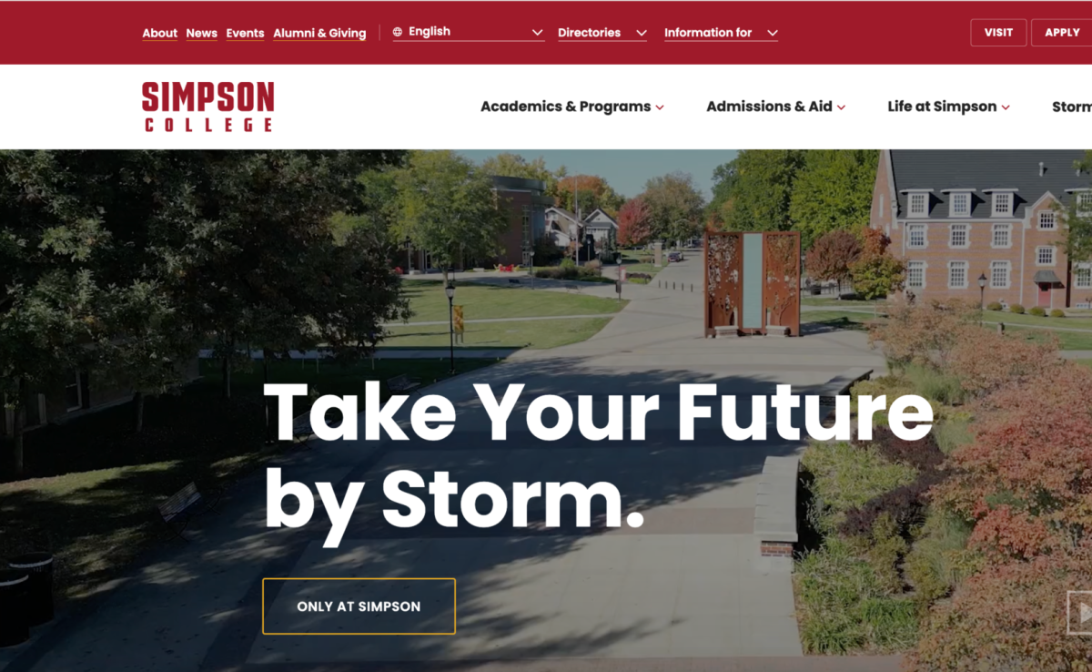 Simpson College’s re-designed main website page.