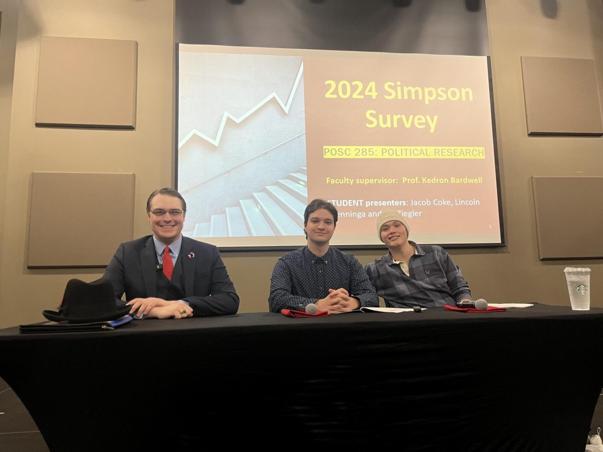 Student researchers that spoke on the panel were (L-R) Jacob Coke, Ari Ziegler and Lincoln Menninga.