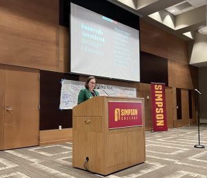 Goettel speaking in Hubbell Hall