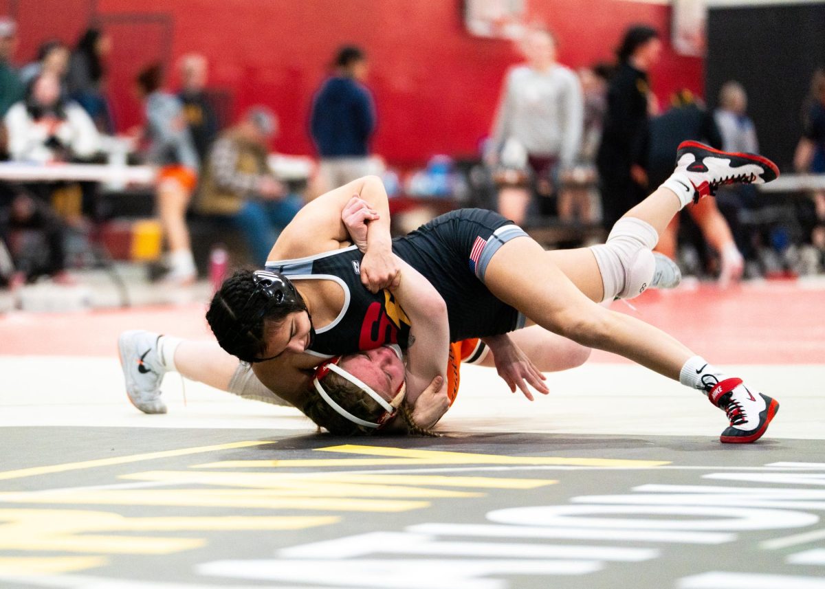 Sarah Zimmerman wrestles her opponent during the NCWWC regional event on Feb. 22, 2025