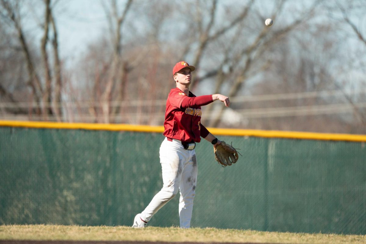 Senior Kasey Carter playing shortstop against Saint John’s (Minn.)
